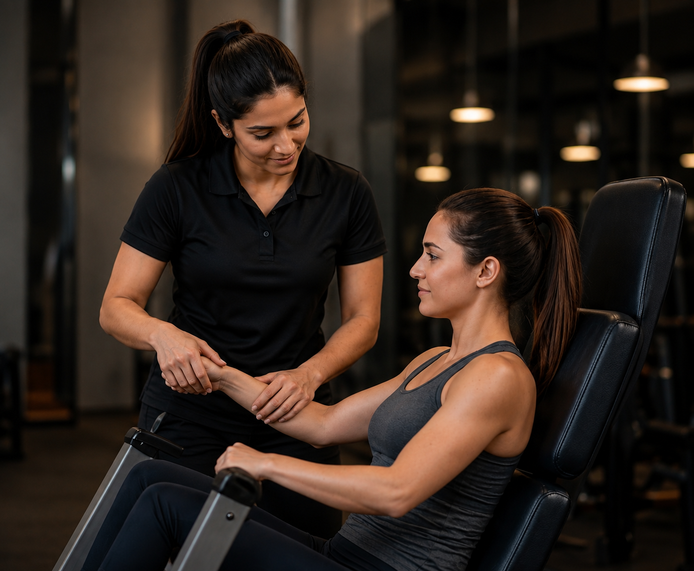 Physiotherapist assisting patient during rehabilitation therapy session