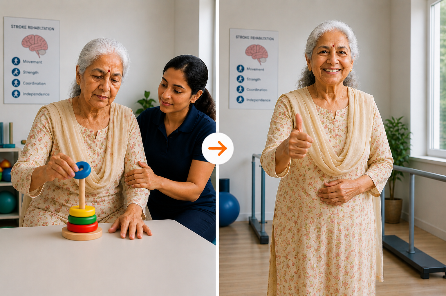 Stroke rehabilitation before and after